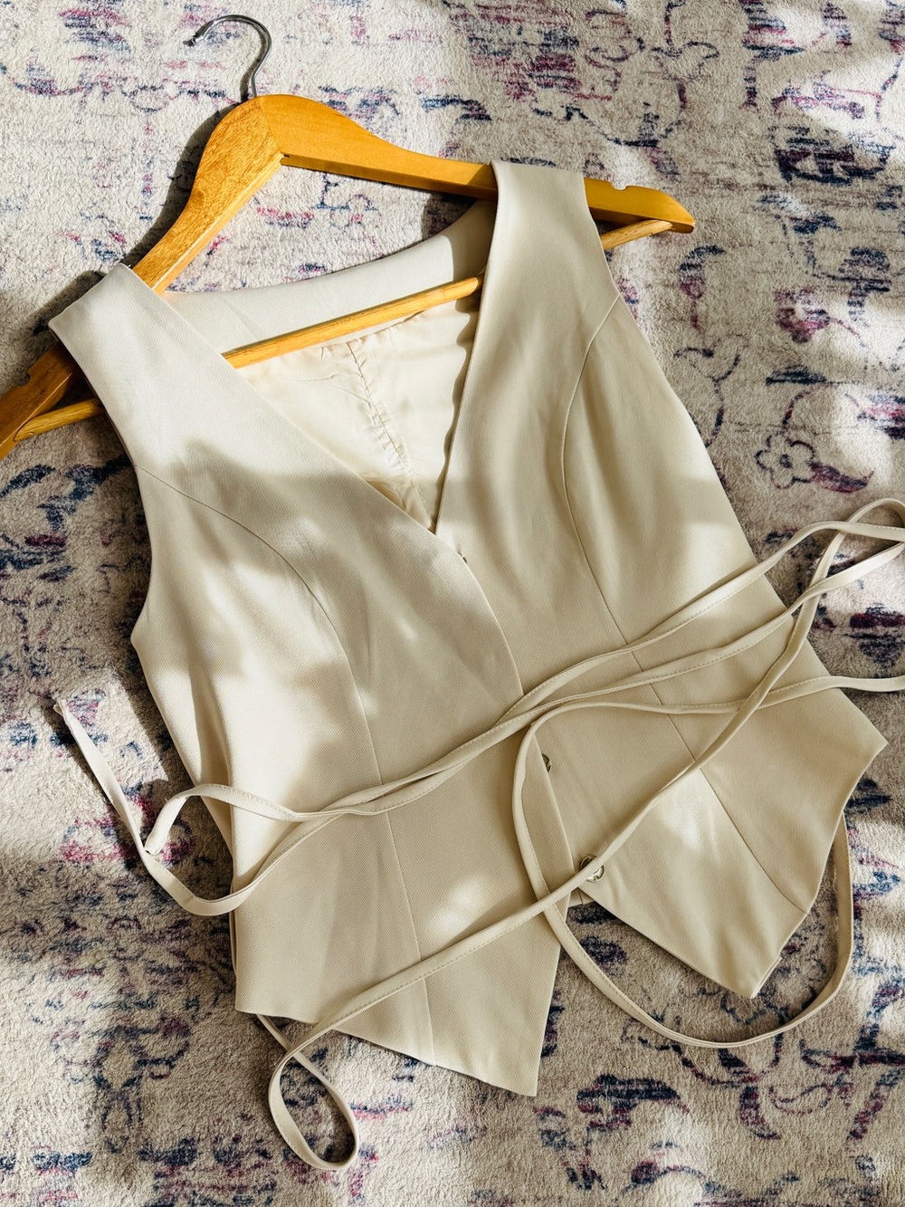 Vintage Cream V-Neck Wrap Vest